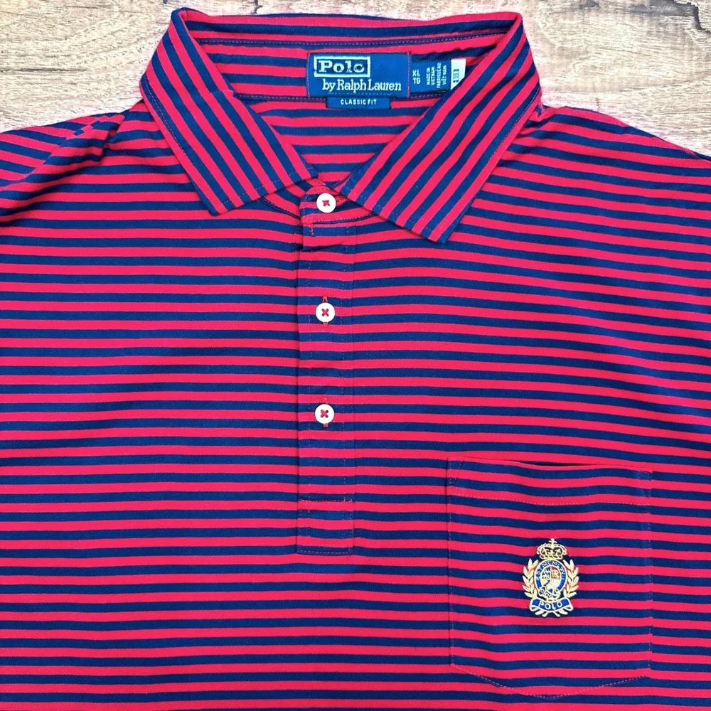 Polo Ralph Lauren Mens XL Red Blue Stripes Crest Preppy Pony 90s Academia Career